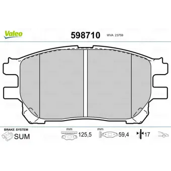 Jeu de 4 plaquettes de frein avant VALEO 598710