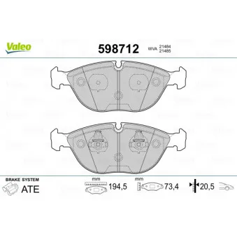 Jeu de 4 plaquettes de frein avant VALEO 598712