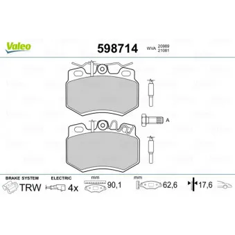 Jeu de 4 plaquettes de frein avant VALEO 598714