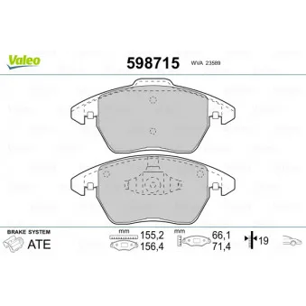 Jeu de 4 plaquettes de frein avant VALEO 598715