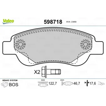 Jeu de 4 plaquettes de frein avant VALEO 598718