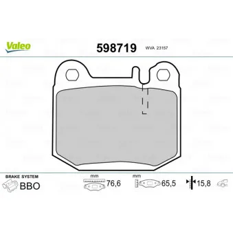 Jeu de 4 plaquettes de frein arrière VALEO 598719