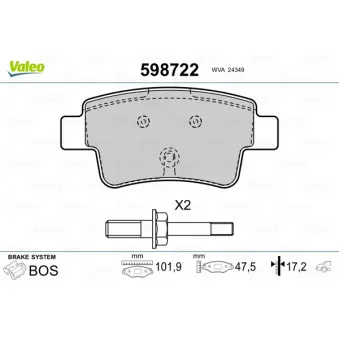 Jeu de 4 plaquettes de frein arrière VALEO 598722