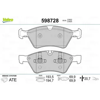 Jeu de 4 plaquettes de frein avant VALEO 598728