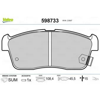 Jeu de 4 plaquettes de frein avant VALEO 598733