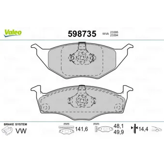 Jeu de 4 plaquettes de frein avant VALEO 598735