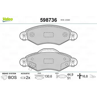 Jeu de 4 plaquettes de frein avant VALEO 598736