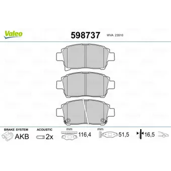 Jeu de 4 plaquettes de frein avant VALEO 598737