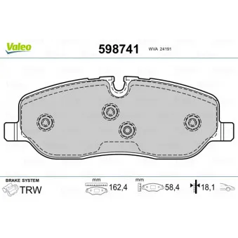 Jeu de 4 plaquettes de frein avant VALEO 598741