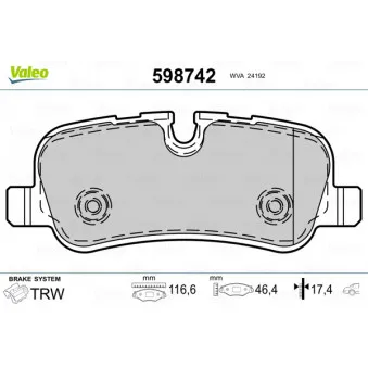 Jeu de 4 plaquettes de frein arrière VALEO 598742