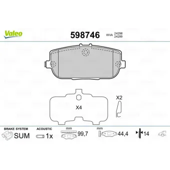 Jeu de 4 plaquettes de frein arrière VALEO 598746
