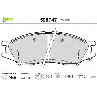 Jeu de 4 plaquettes de frein avant VALEO 598747