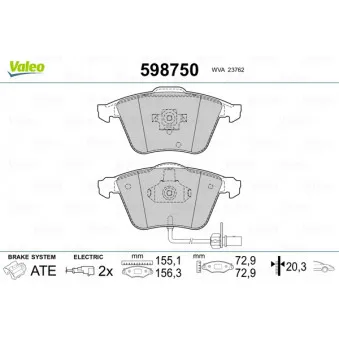Jeu de 4 plaquettes de frein avant VALEO 598750