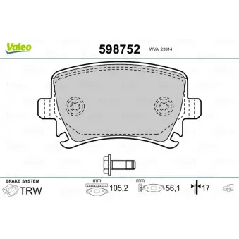 Jeu de 4 plaquettes de frein arrière VALEO 598752