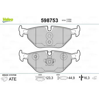 Jeu de 4 plaquettes de frein arrière VALEO 598753