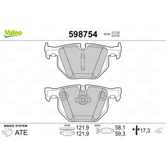 Jeu de 4 plaquettes de frein arrière VALEO 598754