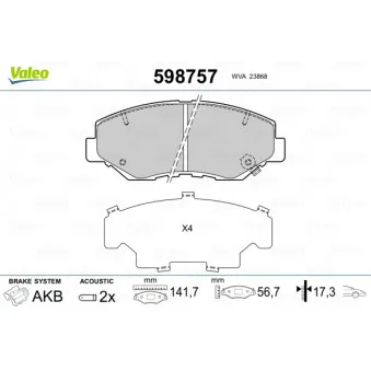Jeu de 4 plaquettes de frein avant VALEO 598757