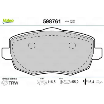 Jeu de 4 plaquettes de frein avant VALEO 598761