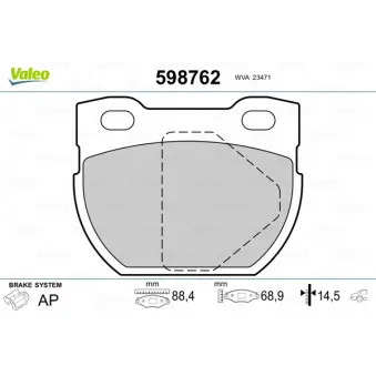 Jeu de 4 plaquettes de frein arrière VALEO 598762