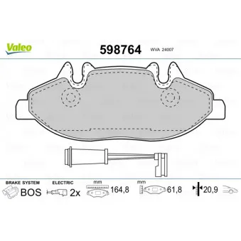 Jeu de 4 plaquettes de frein avant VALEO 598764