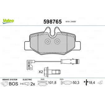 Jeu de 4 plaquettes de frein arrière VALEO 598765