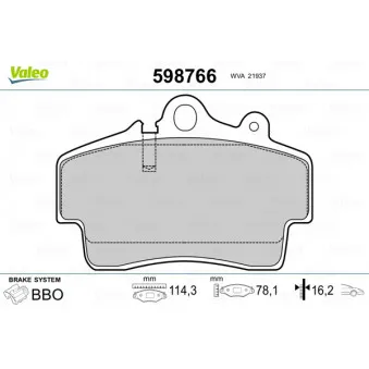 Jeu de 4 plaquettes de frein avant VALEO 598766