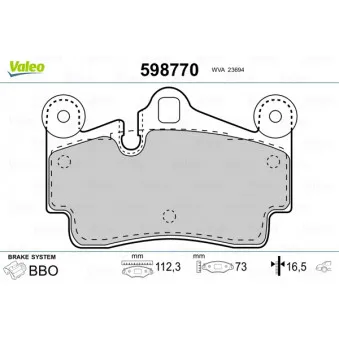 Jeu de 4 plaquettes de frein arrière VALEO 598770