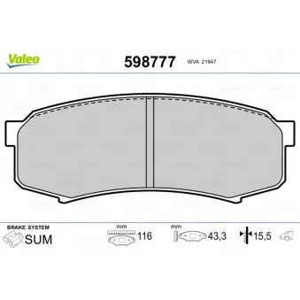 Jeu de 4 plaquettes de frein arrière VALEO 598777