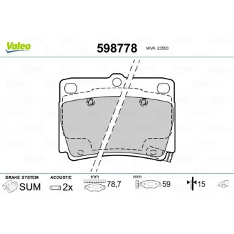 Jeu de 4 plaquettes de frein arrière VALEO 598778