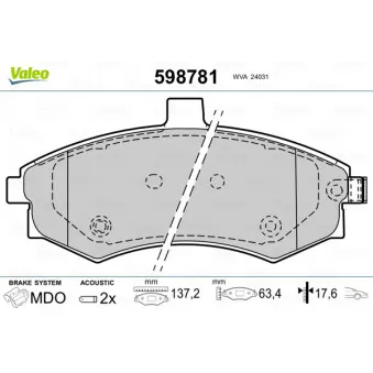 Jeu de 4 plaquettes de frein avant VALEO 598781