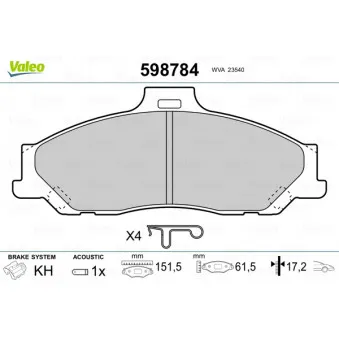 Jeu de 4 plaquettes de frein avant VALEO 598784