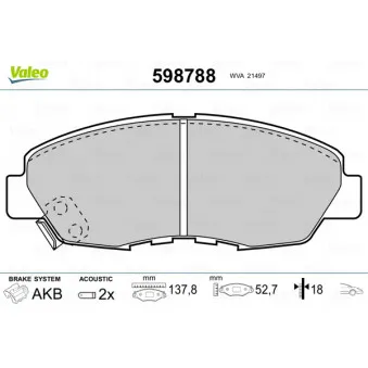 Jeu de 4 plaquettes de frein avant VALEO 598788
