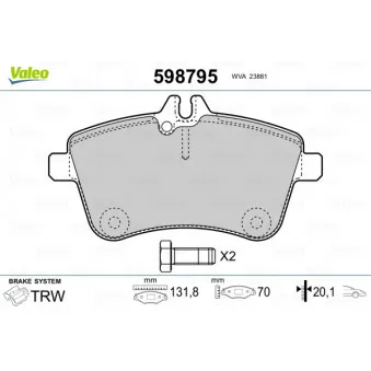 Jeu de 4 plaquettes de frein avant VALEO 598795
