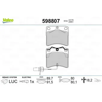 Jeu de 4 plaquettes de frein avant VALEO 598807