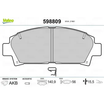 Jeu de 4 plaquettes de frein avant VALEO 598809