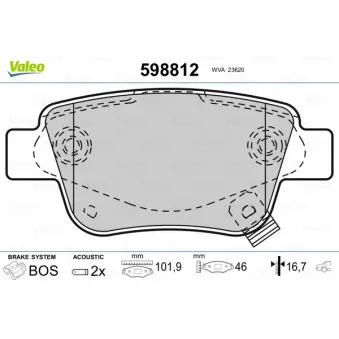 Jeu de 4 plaquettes de frein arrière VALEO 598812