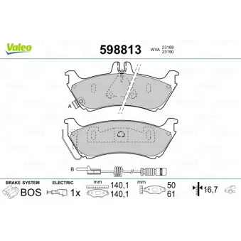 Jeu de 4 plaquettes de frein arrière VALEO 598813