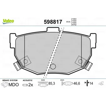 Jeu de 4 plaquettes de frein arrière VALEO 598817