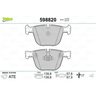 Jeu de 4 plaquettes de frein arrière VALEO 598820
