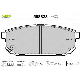 Jeu de 4 plaquettes de frein arrière VALEO 598823