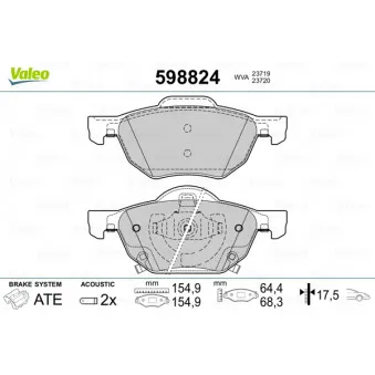 Jeu de 4 plaquettes de frein avant VALEO 598824