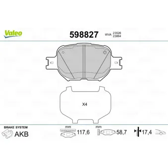 Jeu de 4 plaquettes de frein avant VALEO 598827