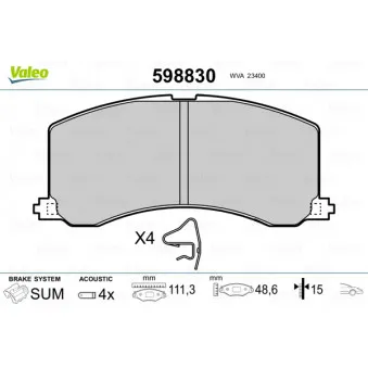 Jeu de 4 plaquettes de frein avant VALEO 598830