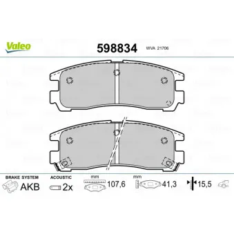 Jeu de 4 plaquettes de frein arrière VALEO 598834