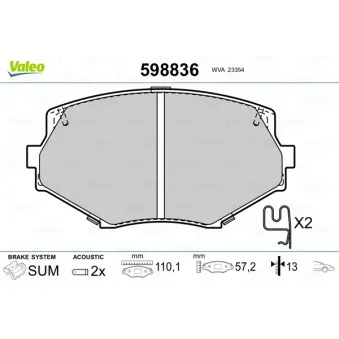 Jeu de 4 plaquettes de frein avant VALEO 598836