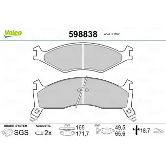 Jeu de 4 plaquettes de frein avant VALEO 598838