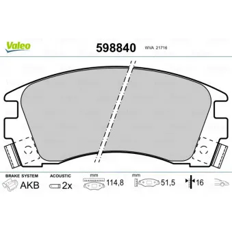 Jeu de 4 plaquettes de frein avant VALEO 598840