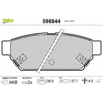 Jeu de 4 plaquettes de frein arrière VALEO 598844