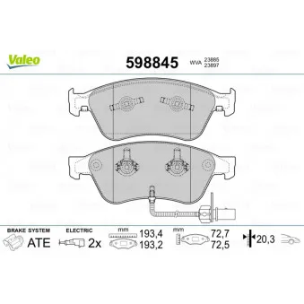 Jeu de 4 plaquettes de frein avant VALEO 598845
