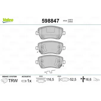 Jeu de 4 plaquettes de frein avant VALEO 598847